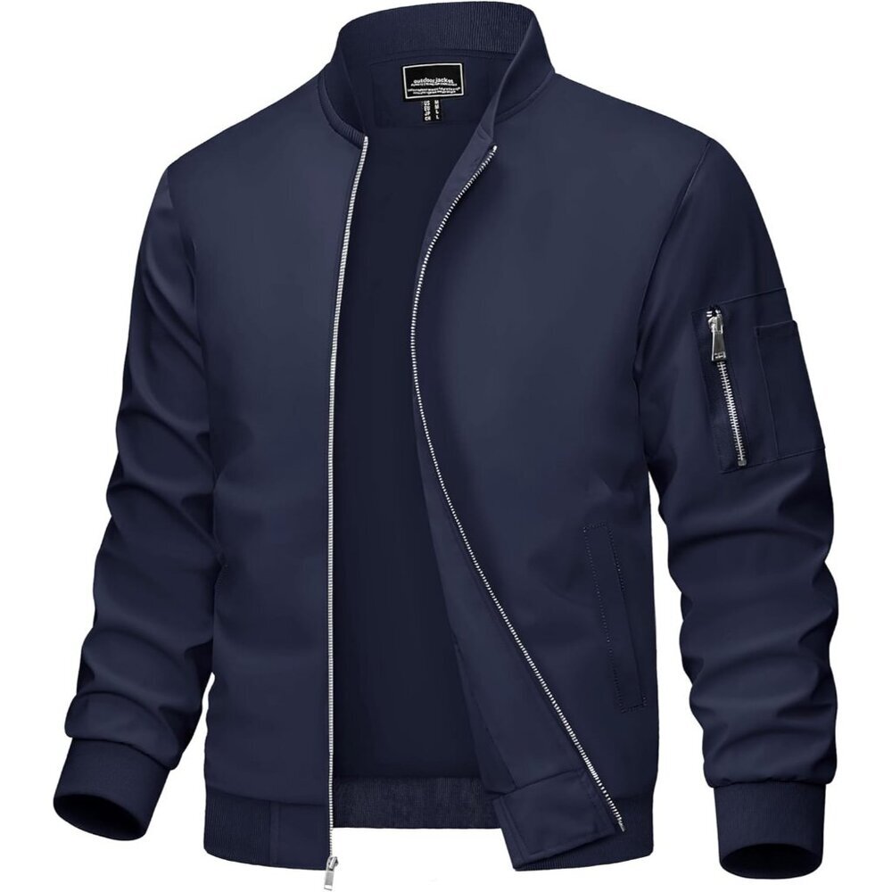 Men's #01 Dark Navy Bomber Jacket Coats Casual Zip Pocket Outwear 5 Pockets